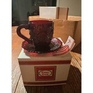 Vintage Avon 1990 1876 Cape Cod Ruby Red Cup & Saucer Set NOS w/ Box #3